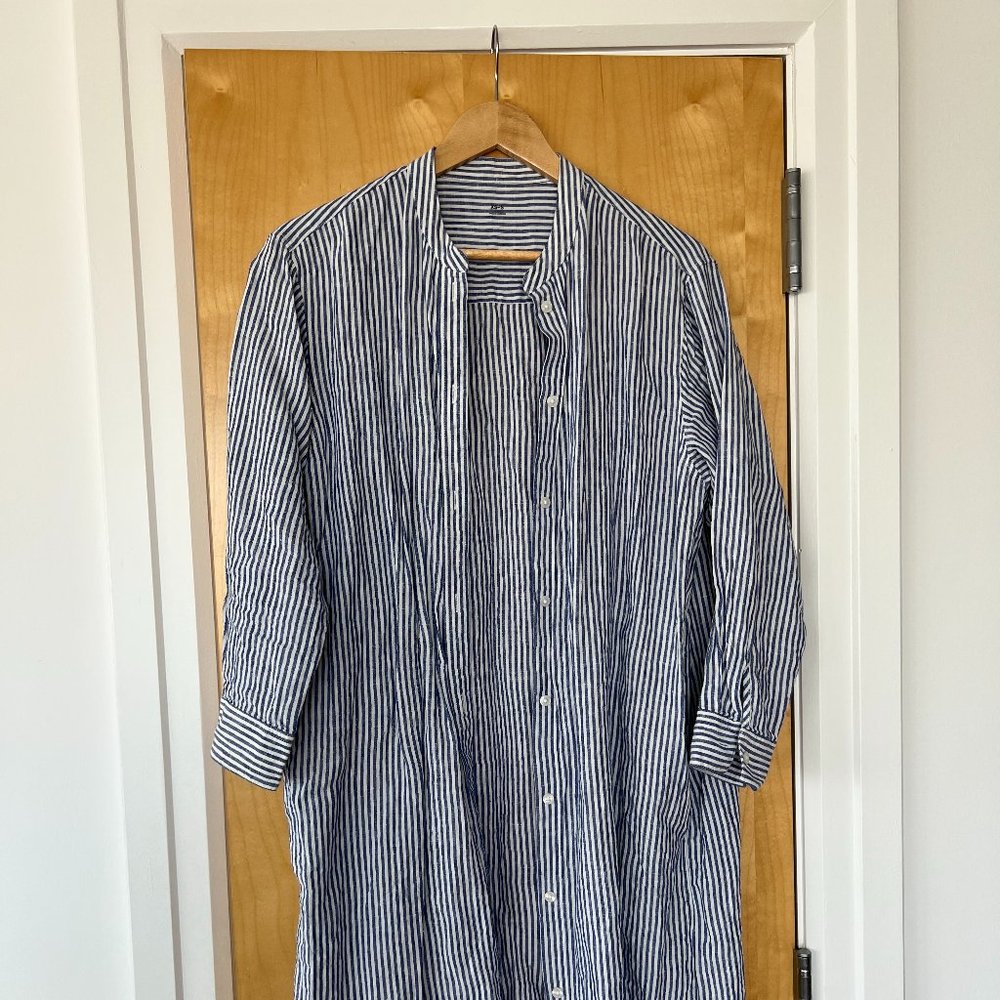 French Linen Stand Collar Dress - MUJI